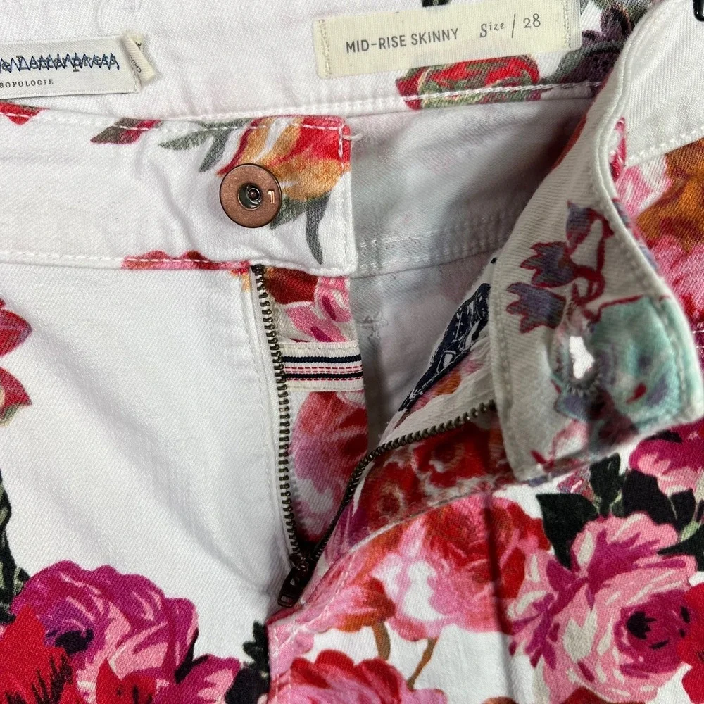 Anthropologie Pilcro Floral Mid Rise Skinny Jeans Size 28 Bloomcore Cottage Boho - Picture 10 of 13